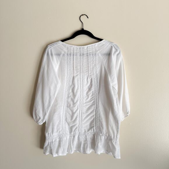 Banana Republic White Ruffle Hem Boho Peasant Blouse Medium Cottage Core Trad - Picture 6 of 7